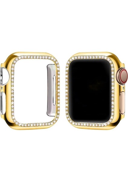 Gold Apple Watch 40 mm Uyumlu Kasa Koruyucu Taşlı Renkli Sert Pc 360 Tam Koruma Ekran Koruyucu Gard modelleri