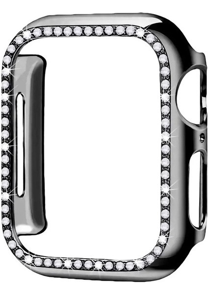 Siyah Apple Watch 45 mm Uyumlu Kasa Koruyucu Taşlı Renkli Sert Pc 360 Tam Koruma Ekran Koruyucu Gard fiyatları