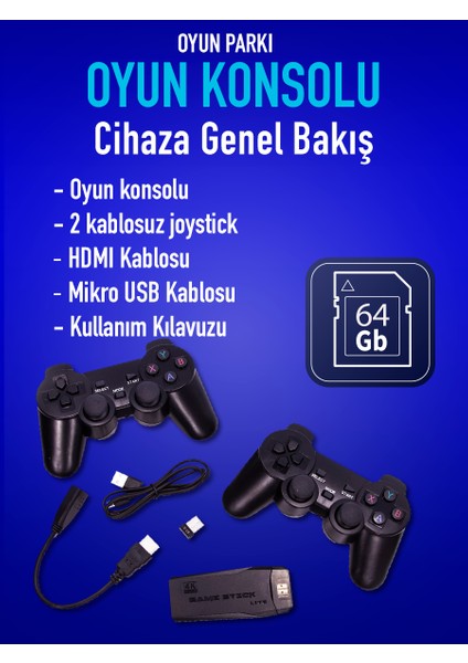 Oyun Parkı Oyun Konsolu 10000+ Oyunlu Game Stick Lite 4K + Oyun Kolu