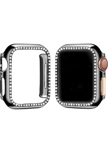 Siyah Apple Watch 38 mm Uyumlu Kasa Koruyucu Taşlı Renkli Sert Pc 360 Tam Koruma Ekran Koruyucu Gard modelleri