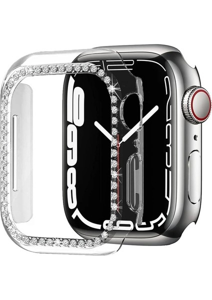 Renksiz Apple Watch 40 mm Uyumlu Kasa Koruyucu Taşlı Renkli Sert Pc 360 Tam Koruma Ekran Koruyucu Gard