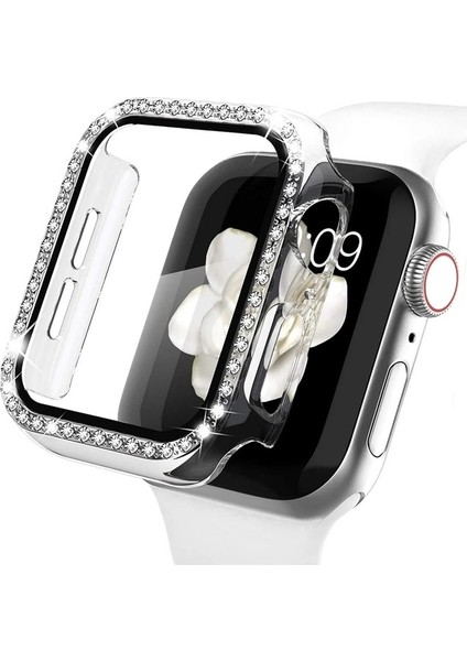 Renksiz Apple Watch 40 mm Uyumlu Kasa Koruyucu Taşlı Renkli Sert Pc 360 Tam Koruma Ekran Koruyucu Gard modelleri