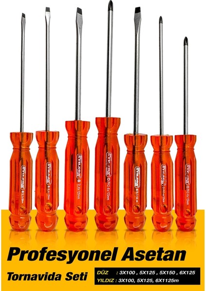 Asetat Saplı 7 Parça Pro Tornavida Takım 46 Parça Cırcır Lokma Takımı Otomatik Cırcırlı 1/4" Paket Set