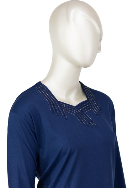 Kadın Turlu Viskon Penye Kumaş Anne Bluz Şık Taşlı ve Nakışlı Likralı Kare Yaka Tam Kalıp fırsatları