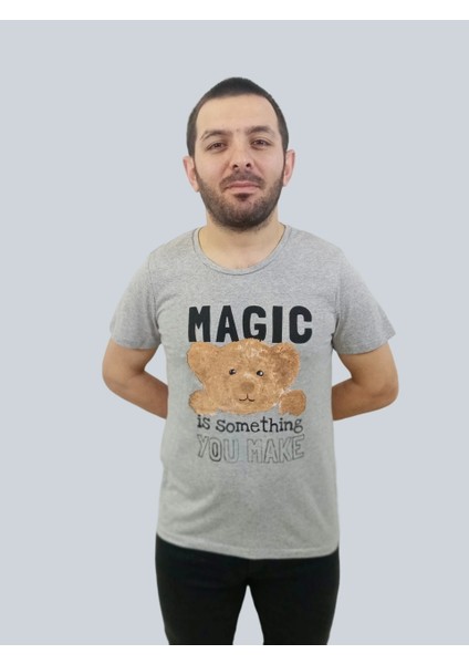 Erkek Magic Sıfır Yaka Gri Tişört