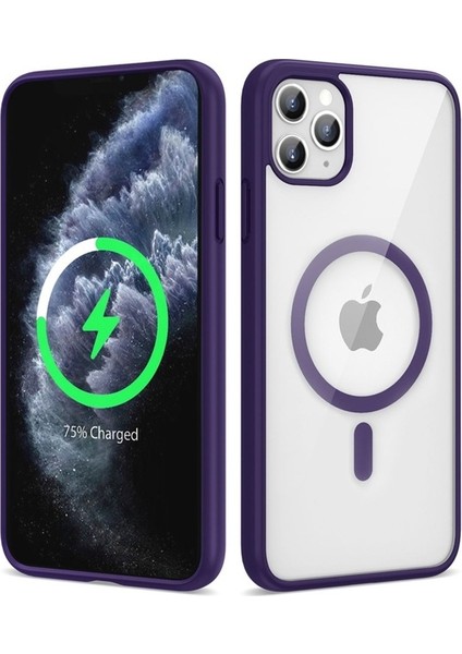 Apple iPhone 11 Pro Uyumlu Kılıf Magsafe Wireless Şarj Özellikli Silikon Ege Kapak, Derin Mor