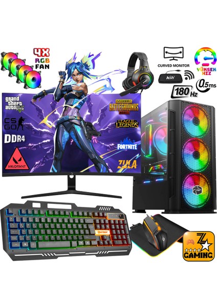 DRX44 Ryzen 5 3600 32GB 256GB Ssd+1tb HDD GTX1650 27" 165Hz Oyuncu Masaüstü Bilgisayar
