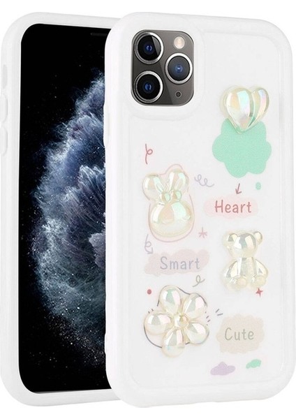 Apple iPhone 11 Pro Max Uyumlu Kılıf Kabartma Figürlü Parlak Toys Silikon Kapak, Beyaz