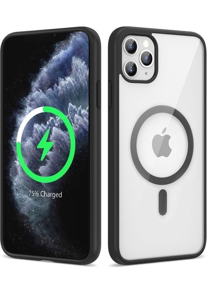 Apple iPhone 11 Pro Max Uyumlu Kılıf Magsafe Wireless Şarj Özellikli Silikon Ege Kapak, Siyah