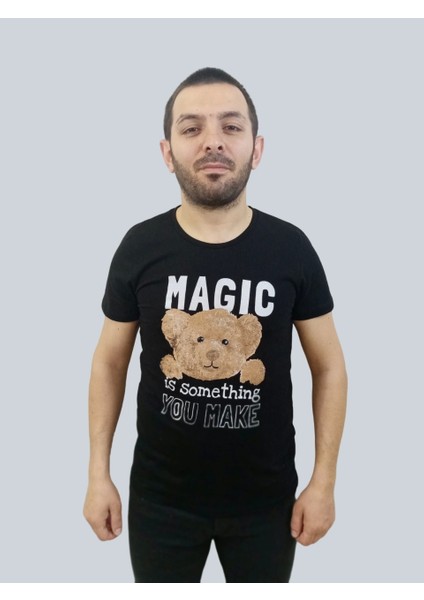 Erkek Magic Sıfır Yaka Siyah Tişört