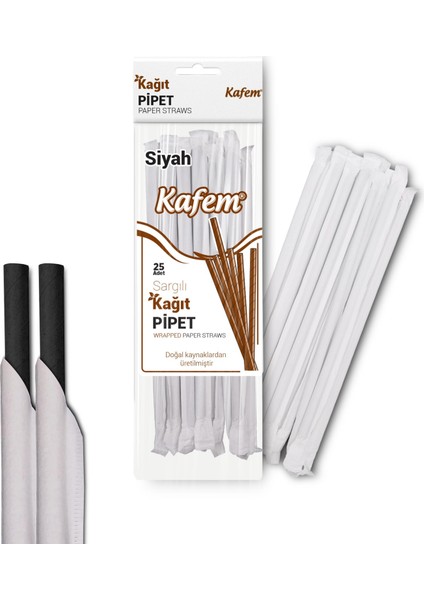 Sargılı Siyah Kağıt Pipet 19,5cm 25LI x 100 Paket (Koli)