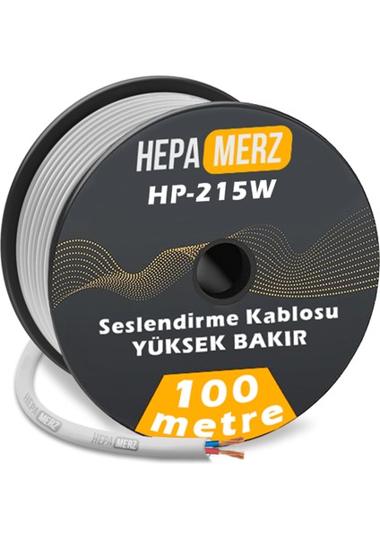 Hepa Merz Hp-215WH Tam Bakır 2x1.5 mm Hoparlör Ses Kablosu 100 Mt (Beyaz)