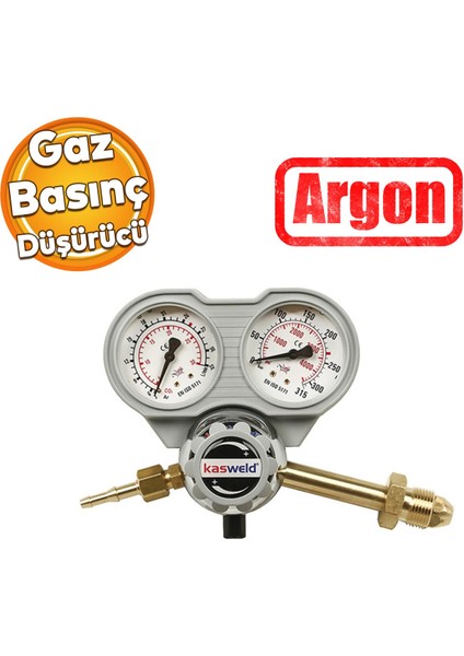 Kasweld 2103 Serisi Argon Gaz Basınç Düşürücü Çift Manometreli Tüp Regülatör Lülesi Kaliteli