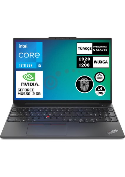 Thinkpad E16 Gen 1 Intel Core I5-1335U 16GB 512GB 2gb MX550 16" Wuxga Freedos Taşınabilir Bilgisayar 21JN005PTX