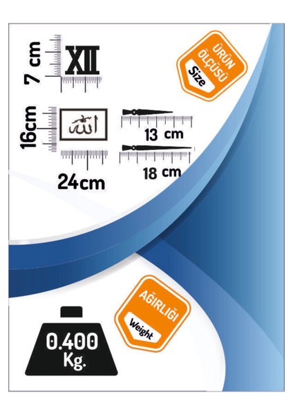 3D Roma Rakamlı Saat ve Sabret Şükret Dua Et Allah Muhammed Vav Pano Set