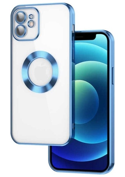 Apple iPhone 11 Uyumlu Kılıf Kamera Korumalı Logo Gösteren Omega Kapak, Mavi Açık