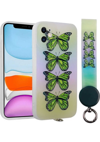 Apple iPhone 11 Uyumlu Kılıf Desenli El Askılı Ipli Arte Silikon Kapak, No4