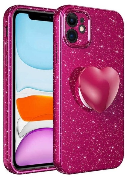 Apple iPhone 11 Uyumlu Kılıf Kamera Korumalı Simli Pop Soketli Lüks Koton Soketli Kapak, Mürdüm