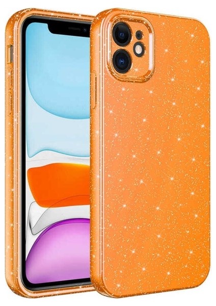 Apple iPhone 11 Uyumlu Kılıf Kamera Korumalı Simli Lüks Koton Kapak, Turuncu