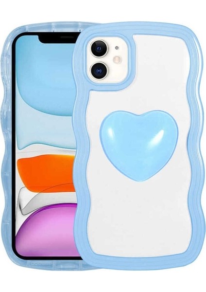 Apple iPhone 11 Uyumlu Kılıf Renkli Kalp Figürlü Ponçik Kapak, Mavi