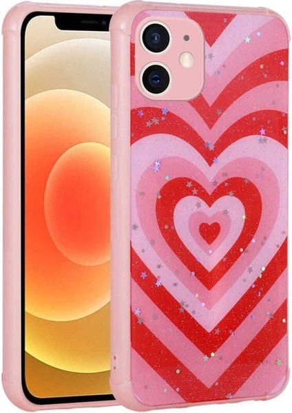 Apple iPhone 11 Uyumlu Kılıf Simli Desenli Kamera Korumalı Parlak Popy Kapak, Kalp