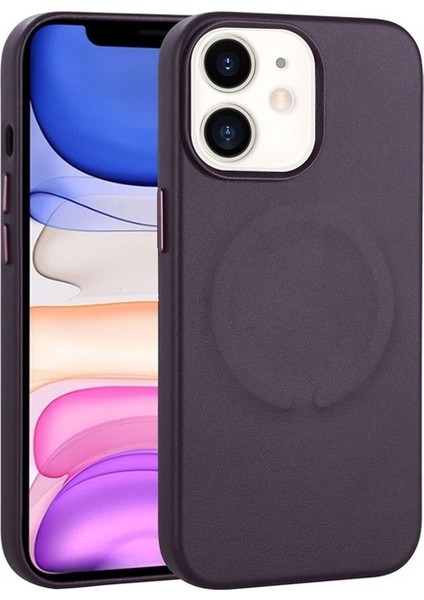 Apple iPhone 11 Uyumlu Kılıf Pu Deri Magsafe Wireless Şarj Özellikli Derix Kapak, Derin Mor