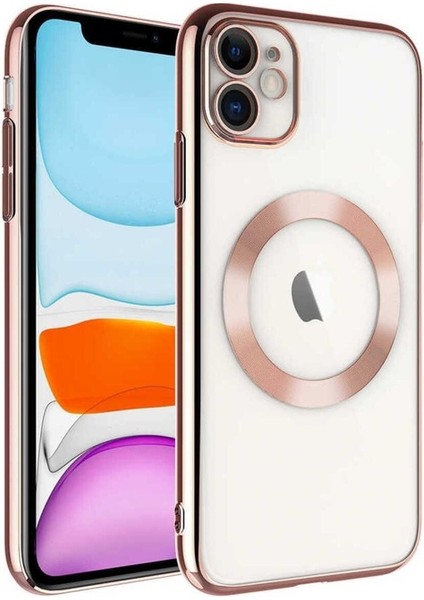 Apple iPhone 11 Uyumlu Kılıf Wireless Şarj Özellikli Sert Pc Riksos Magsafe Kapak, Rose Gold