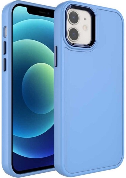 Apple iPhone 11 Uyumlu Kılıf Metal Çerçeve ve Buton Tasarımlı Kapak, Mavi