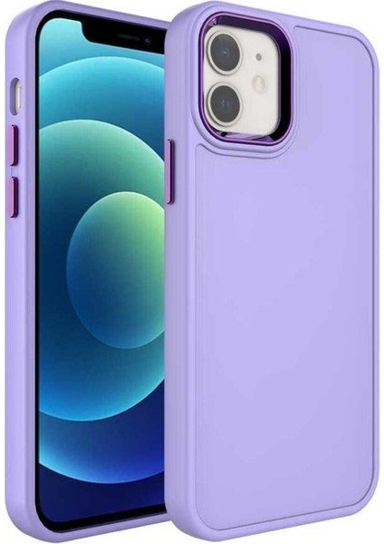 Apple iPhone 11 Uyumlu Kılıf Metal Çerçeve ve Buton Tasarımlı Kapak, Lila