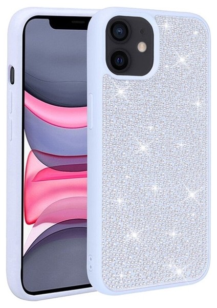 Apple iPhone 11 Uyumlu Kılıf Parlak Taşlı Tasarım Ston Kapak, Mavi Açık