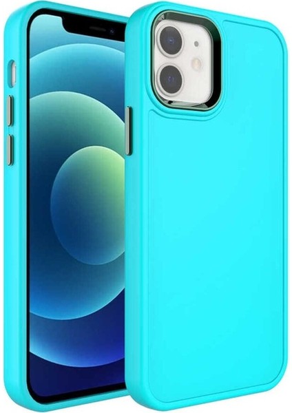 Apple iPhone 11 Uyumlu Kılıf Metal Çerçeve ve Buton Tasarımlı Kapak, Turkuaz