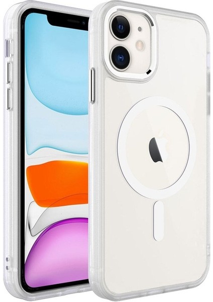 Apple iPhone 11 Uyumlu Kılıf Wireless Şarj Özellikli Krom Magsafe Silikon Kapak, Renksiz