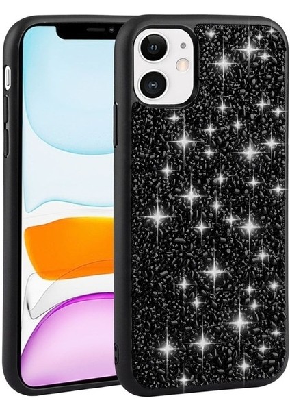 Apple iPhone 11 Uyumlu Kılıf Parlak Taşlı Tasarım Linea Kapak, Siyah