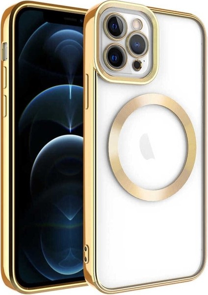 Apple iPhone 12 Pro Max Uyumlu Kılıf Magsafe Wireless Şarj Özellikli Setro Silikon, Gold