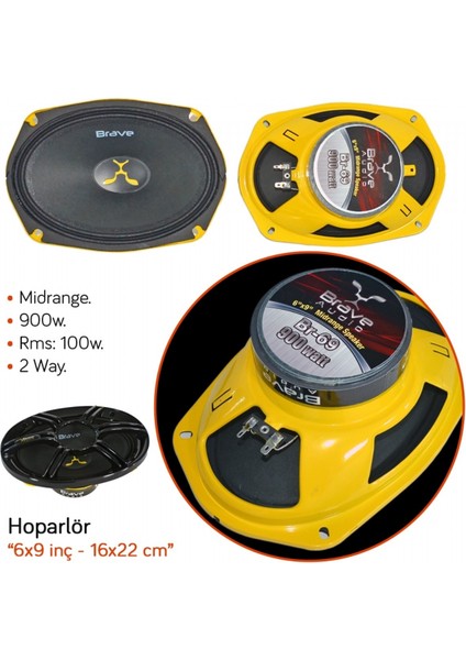 Brave Audio Hoparlör 16X22 cm - 6x9 Inç Midrange 900W (100W Rms) Br-69