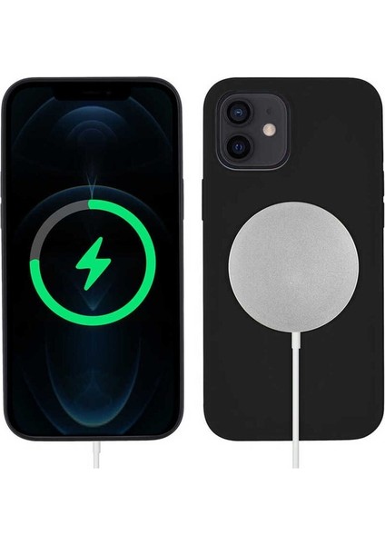 Apple iPhone 12 Mini Uyumlu Kılıf Silksafe Wireless Kapak, Siyah