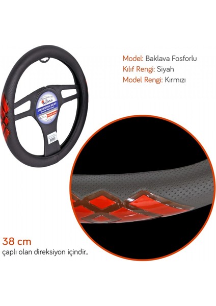 Direksiyon Kılıfı Fosforlu 38 cm Siyah (Baklava Kırmızı) A-03 fiyatları