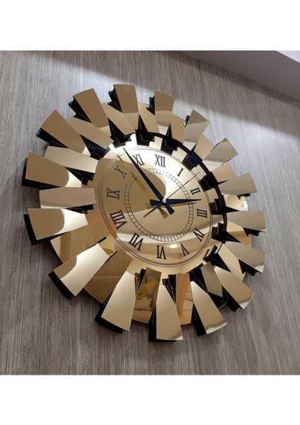 3 Boyutlu Aynalı Piyano Model Duvar Saati, Altın Renk, Roma Rakamlı, 52x52, Modern Stil