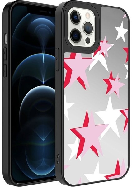Apple iPhone 12 Pro Max Uyumlu Kılıf Aynalı Desenli Kamera Korumalı Parlak Mirror Kapak, Yıldız
