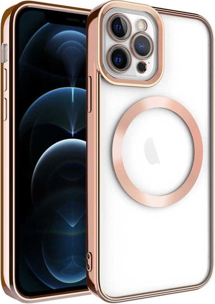 Apple iPhone 12 Pro Max Uyumlu Kılıf Magsafe Wireless Şarj Özellikli Setro Silikon, Rose Gold
