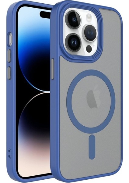 Apple iPhone 12 Pro Max Uyumlu Kılıf Mat Arka Yüzey Wireless Şarj Özellikli Kapak, Mavi