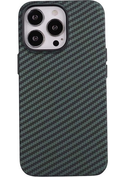 Apple iPhone 12 Pro Max Uyumlu Kılıf Karbon Fiber Tasarımlı Karbono Kapak, Koyu Yeşil