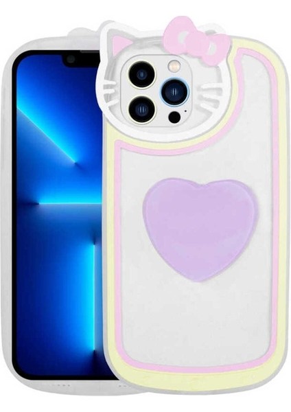Apple iPhone 12 Pro Max Uyumlu Kılıf Kedi Figürlü Transparan Pop Soketli Ritmik Kapak, Lila
