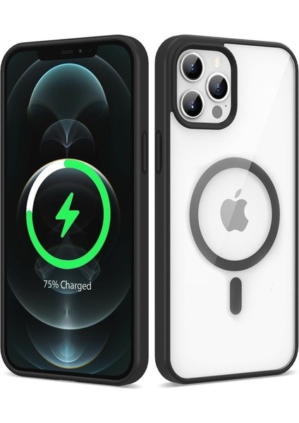 Apple iPhone 12 Pro Max Uyumlu Kılıf Magsafe Wireless Şarj Özellikli Silikon Ege Kapak, Siyah