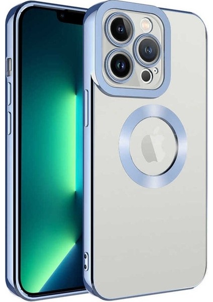 Apple iPhone 12 Pro Max Uyumlu Kılıf Kamera Korumalı Logo Gösteren Omega Kapak, Mavi Açık