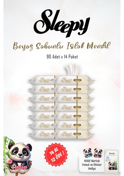 14 Al 12 Öde Sleepy Beyaz Sabun Kokulu Islak Havlu Mendil 90 Adet ve Rosıe fiyatları