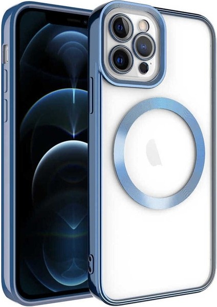 Apple iPhone 12 Pro Max Uyumlu Kılıf Magsafe Wireless Şarj Özellikli Setro Silikon, Mavi