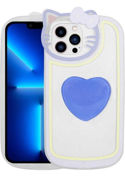 Apple iPhone 12 Pro Max Uyumlu Kılıf Kedi Figürlü Transparan Pop Soketli Ritmik Kapak, Mavi