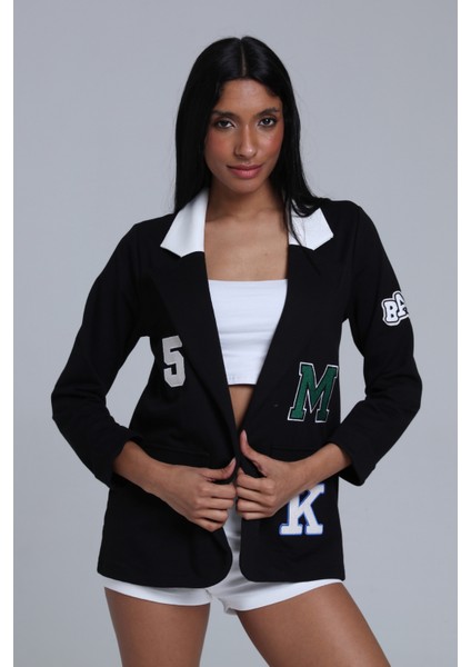 Fancy Kadın Dar Kesim Kol Katlamalı Nakış Detaylı Blazer Ceket