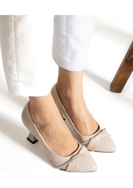 Kadın Şampanya Topuk Stiletto Şerit Taşlı 7 cm Günlük Kadın Abiye Topuklu Ayakkabı modelleri